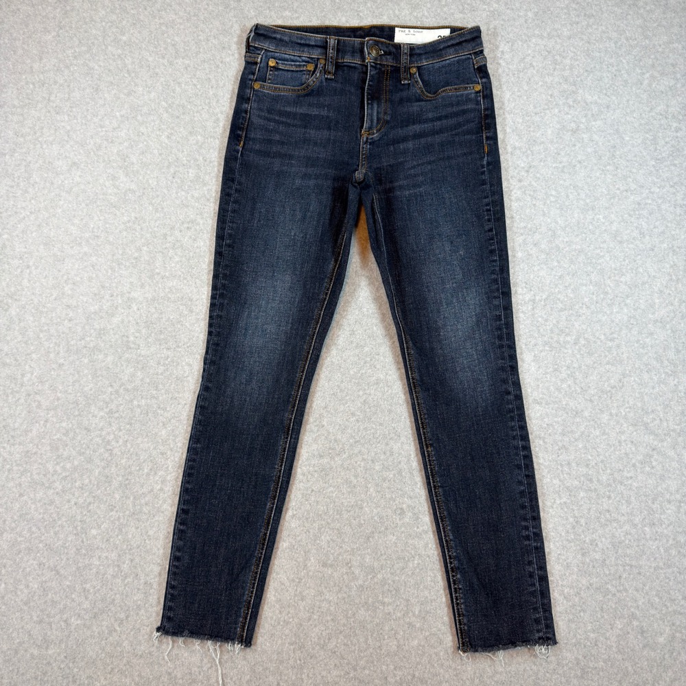 Rag & Bone Cate Mid-Rise Skinny Jeans Womens 25 Blue Raw Hem